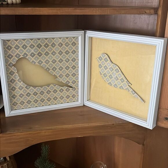 Bird Nature Yellow Grey Pattern 3D Set of Square White Picture Frames Artwork - Picture 4 of 12